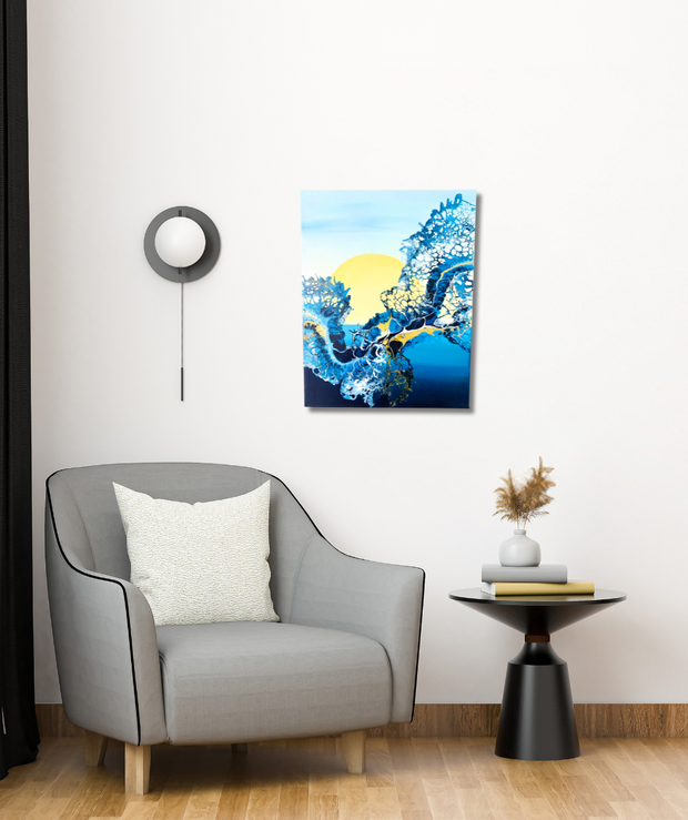 Gradient abstract acrylic wave pour on deep edge canvas