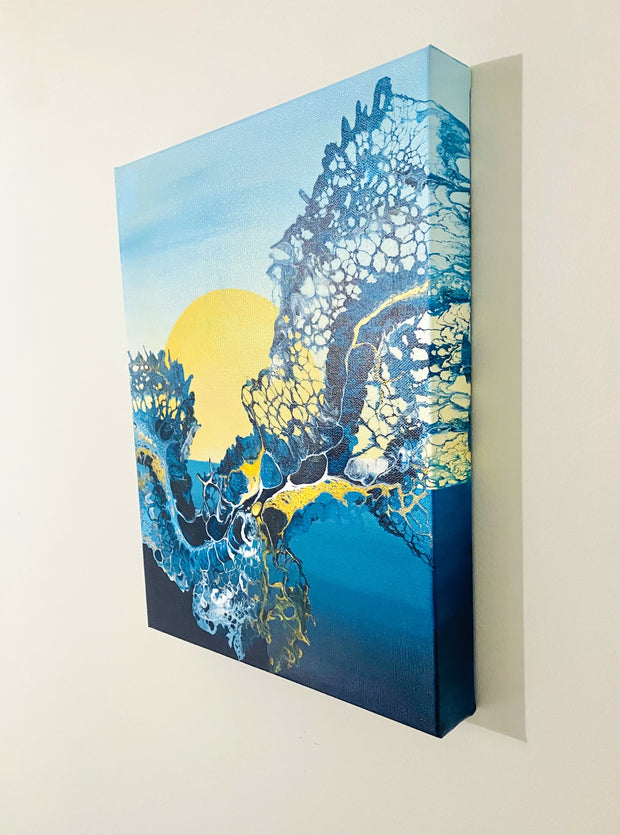 Abstract Sunset Wave Water Acrylic Pour Wall Art