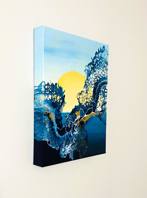Abstract Sunset Wave Water Acrylic Pour Wall Art