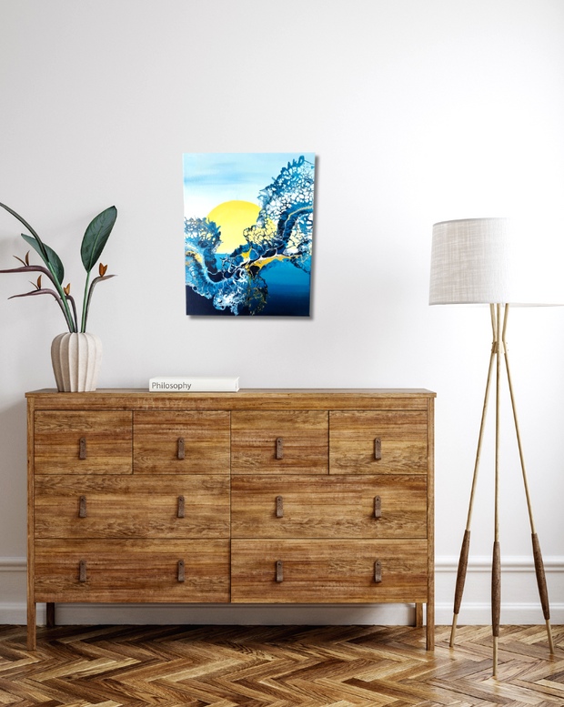 Abstract Sunset Wave Water Acrylic Pour Wall Art