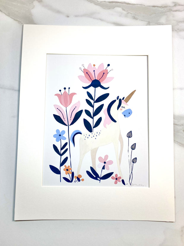 Boho Flower Unicorn Original Art Print