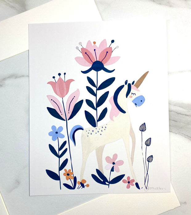 Boho Flower Unicorn Original Art Print