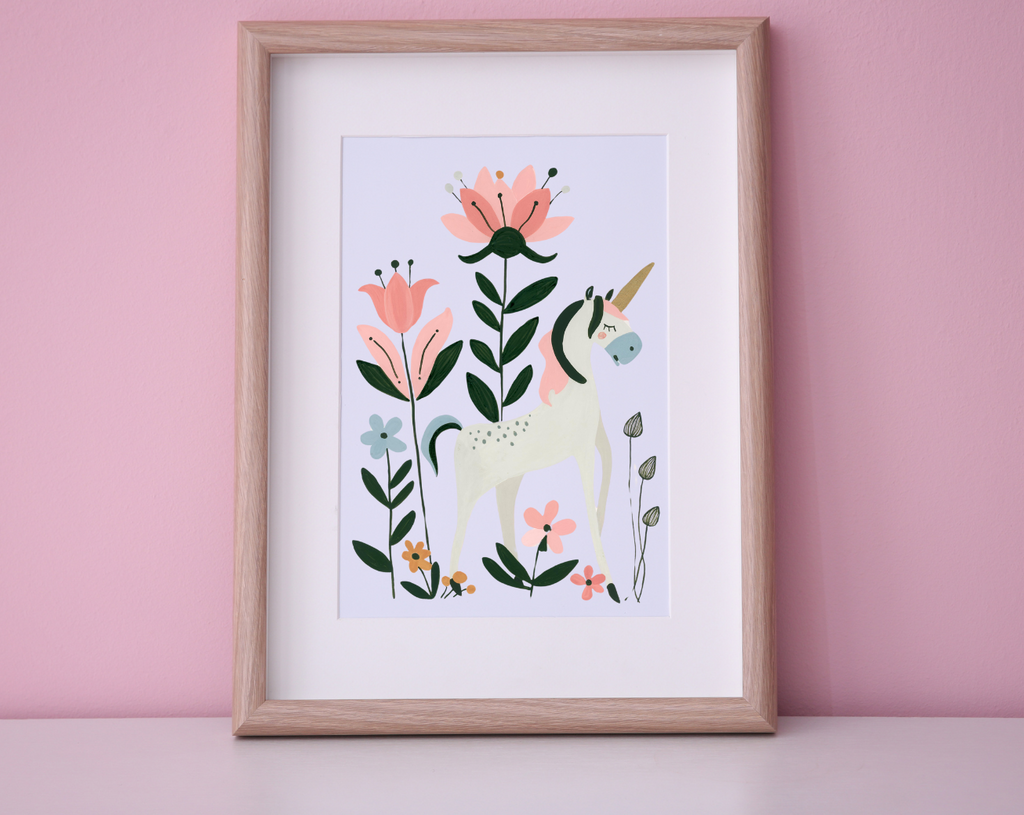 Boho Flower Unicorn Art Print
