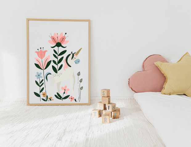 Boho Flower Unicorn Original Art Print