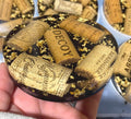 Handmade wine lover gifts Upcycled Wine Cork Resin Coaster featuring corks and gold leaf accents.