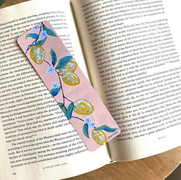 Hand Painted Lemon Bookmark, Botanical Inspired, Fruit Bookmark, Book Lover Bookish Gift