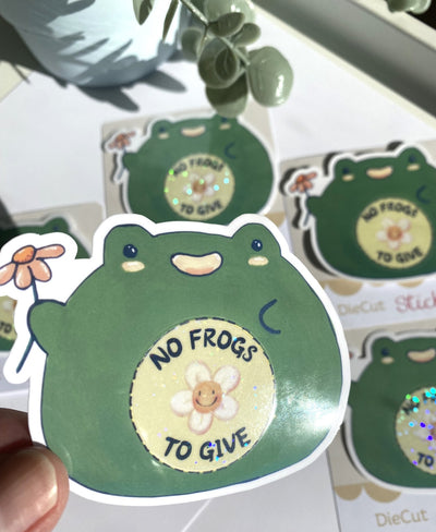 Kawaii frog holographic diecut sticker, waterproof vinyl