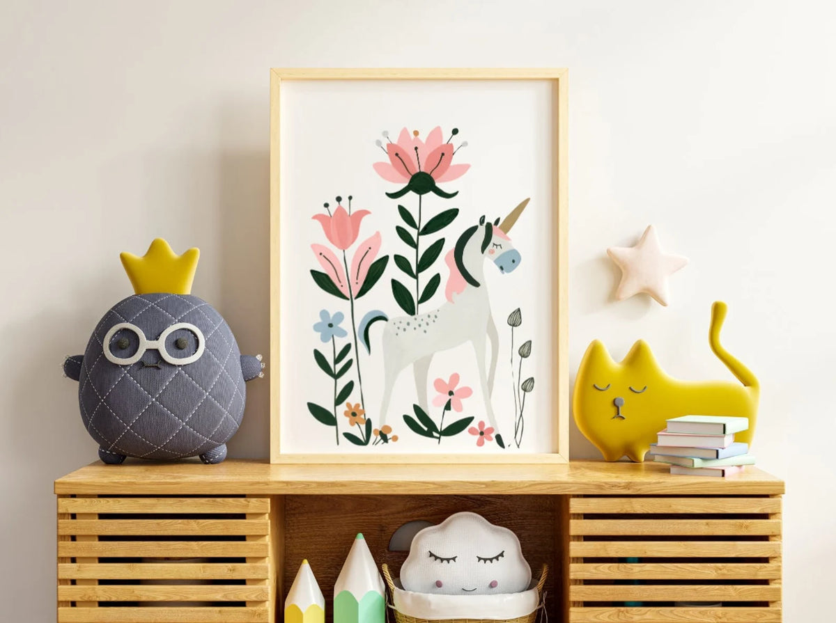 Boho Flower Unicorn Art Print