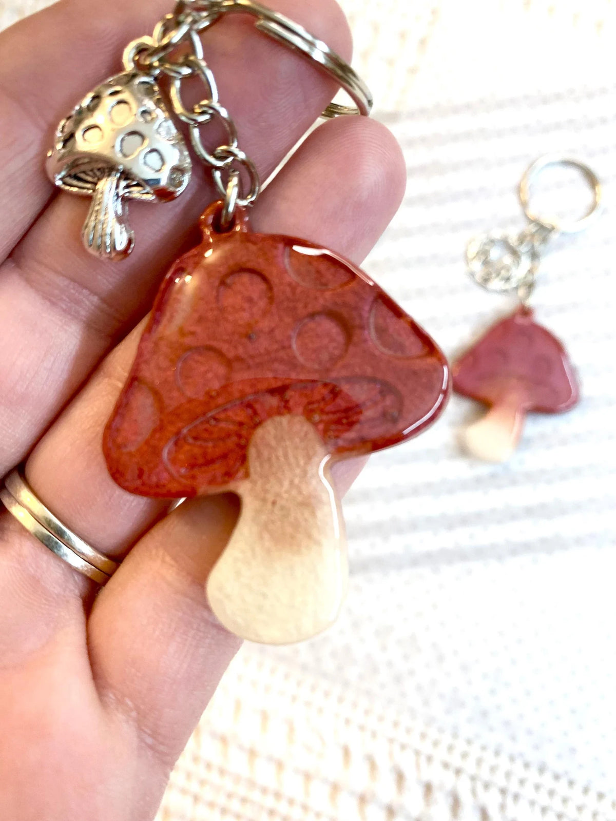 Handmade Resin Mushroom Keychain with Charm