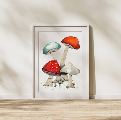 Cozy, aesthetic mushroom art print. Nature inspired.