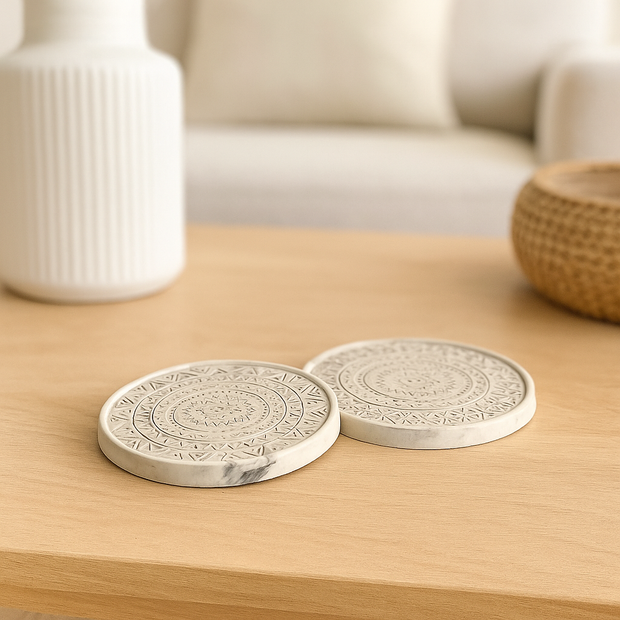 Concrete Mandala Coaster Set of 2