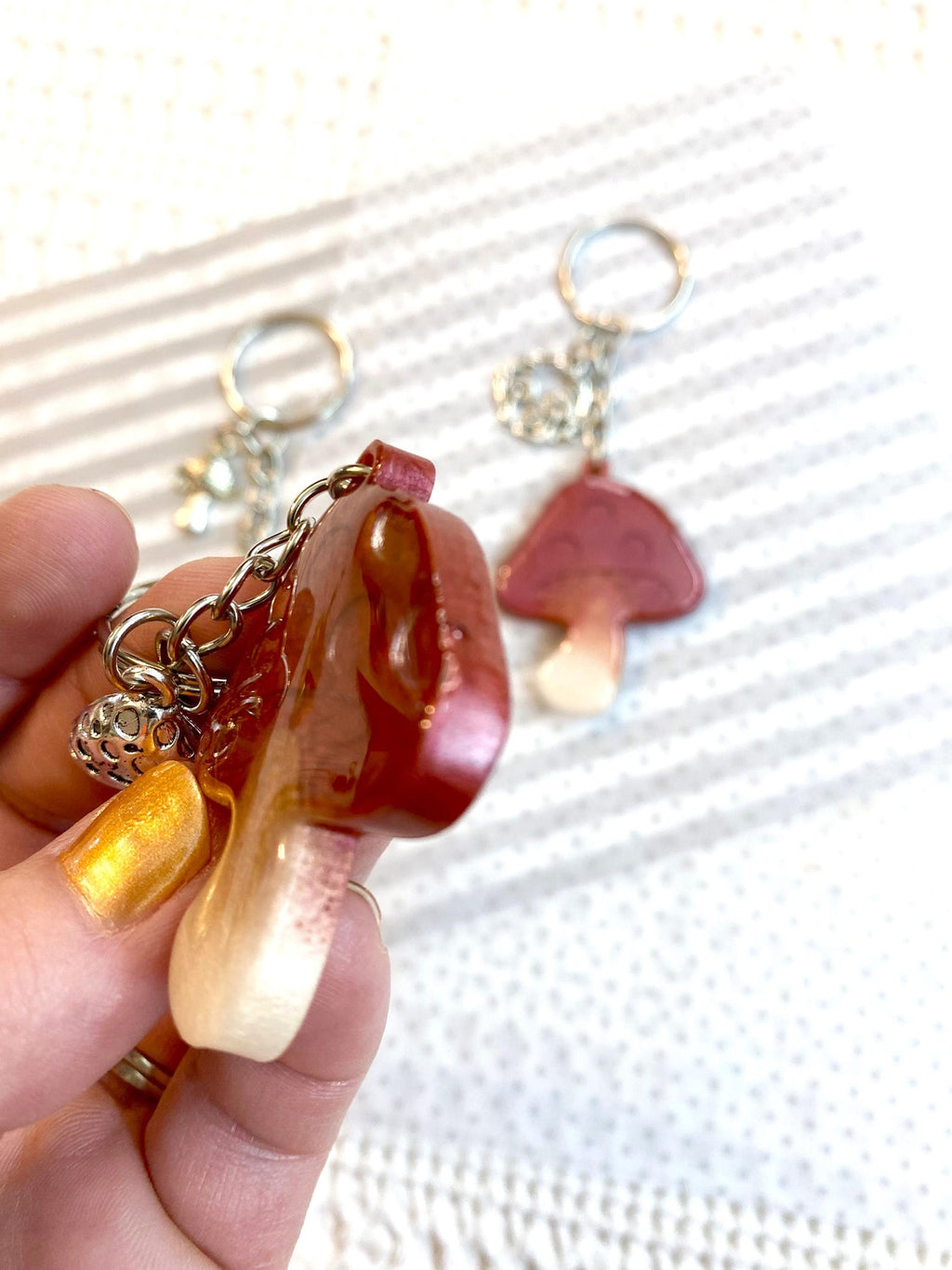 Handmade Resin Mushroom Keychain with Charm