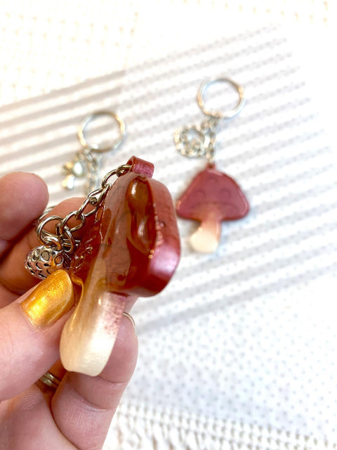 Handmade Resin Mushroom Keychain with Charm