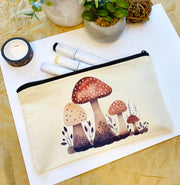 Cozy mushroom canvas zipper pouch with option to add personalization
