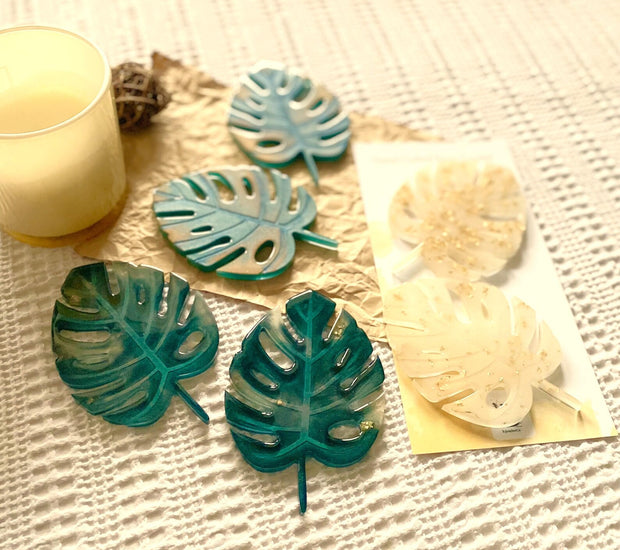 Hand Crafted Resin Monstera Leaf Set of 2