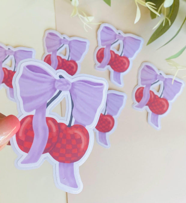 Cutee Coquette Checkered Cherries Die-cut Sticker