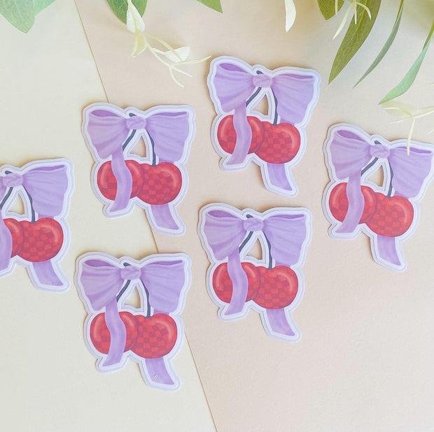 Cutee Coquette Checkered Cherries Die-cut Sticker