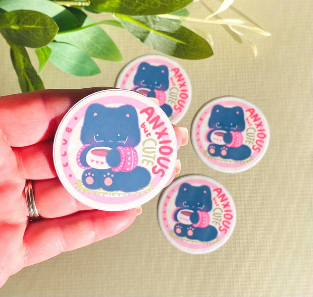 Anxious Black Cat Vinyl Die-cut Sticker
