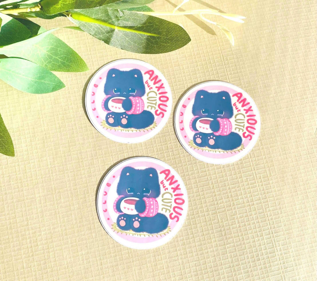 Anxious Black Cat Vinyl Die-cut Sticker