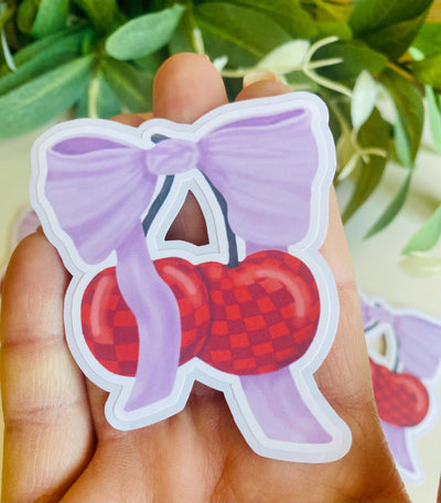 Cutee Coquette Checkered Cherries Die-cut Sticker