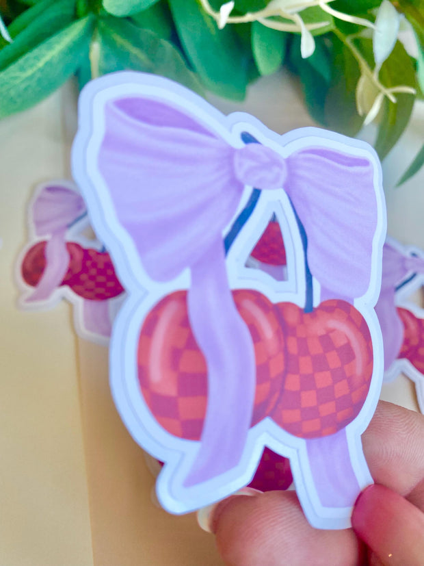 Cutee Coquette Checkered Cherries Die-cut Sticker