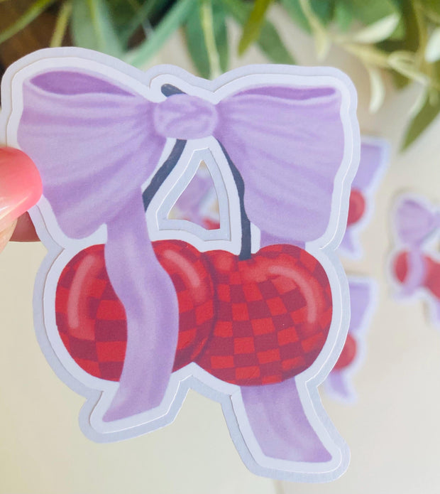 Cutee Coquette Checkered Cherries Die-cut Sticker