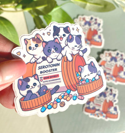Serotonin Booster Cute Cat Vinyl Die-cut Sticker