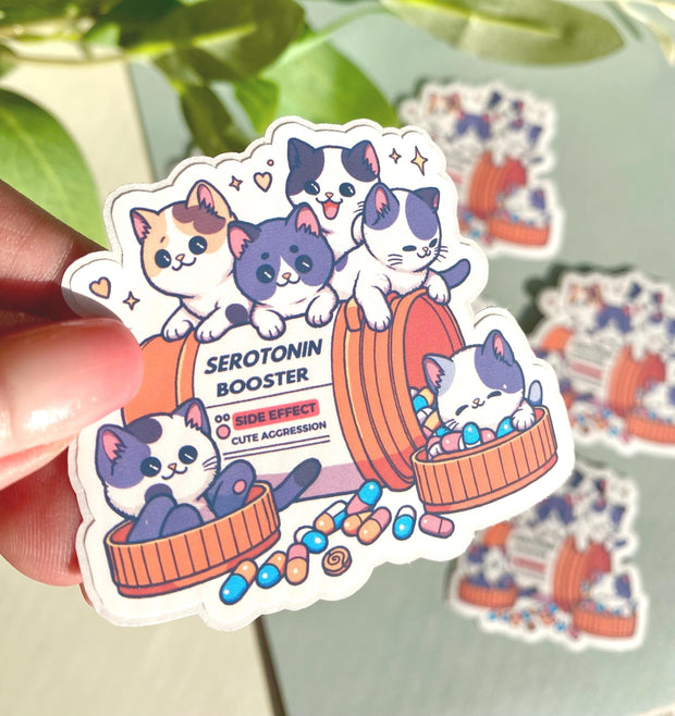 Serotonin Booster Cute Cat Vinyl Die-cut Sticker