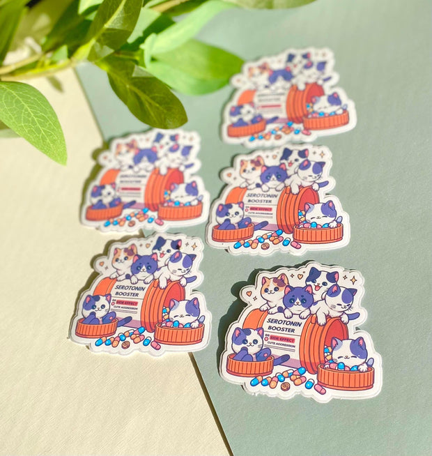 Serotonin Booster Cute Cat Vinyl Die-cut Sticker