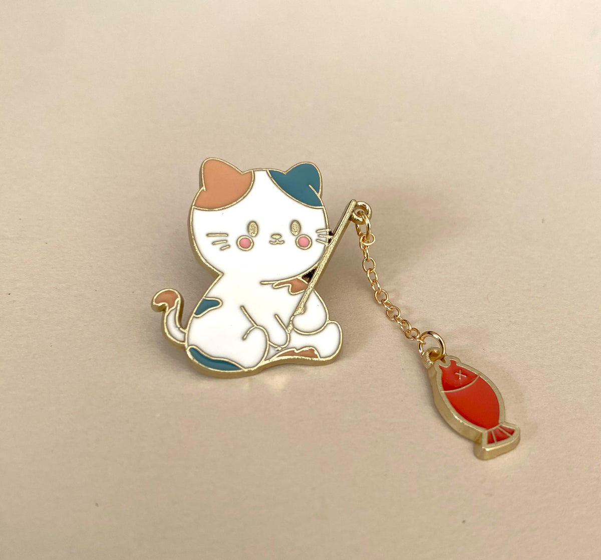 Cat Fishing Enamel Pin - Purse Charm Accessory