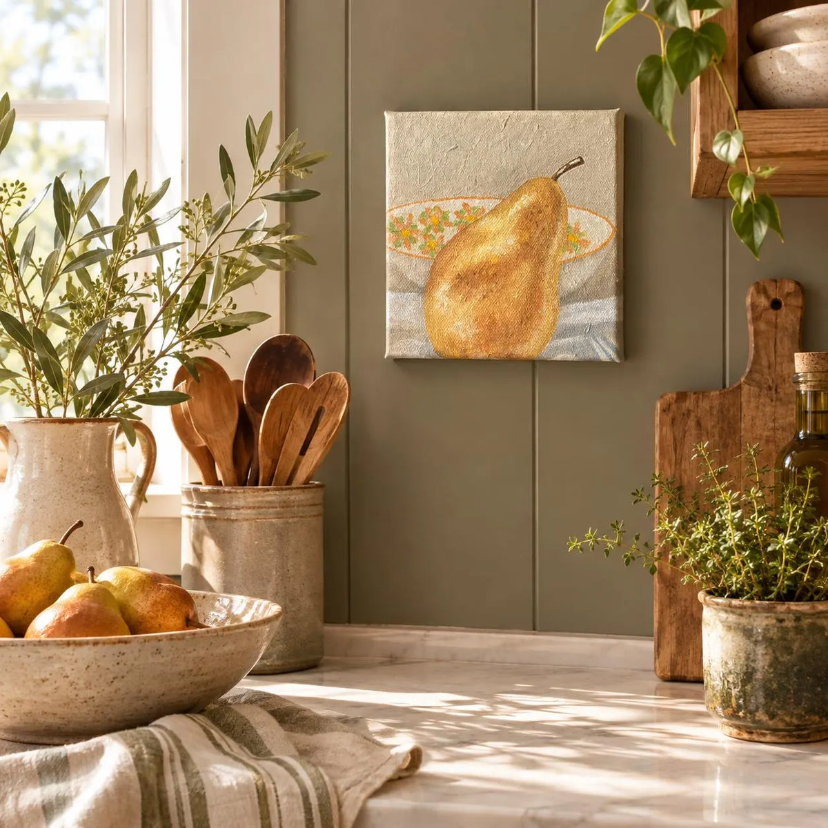 Vintage-Inspired Pear Still Life Original Oil Painting