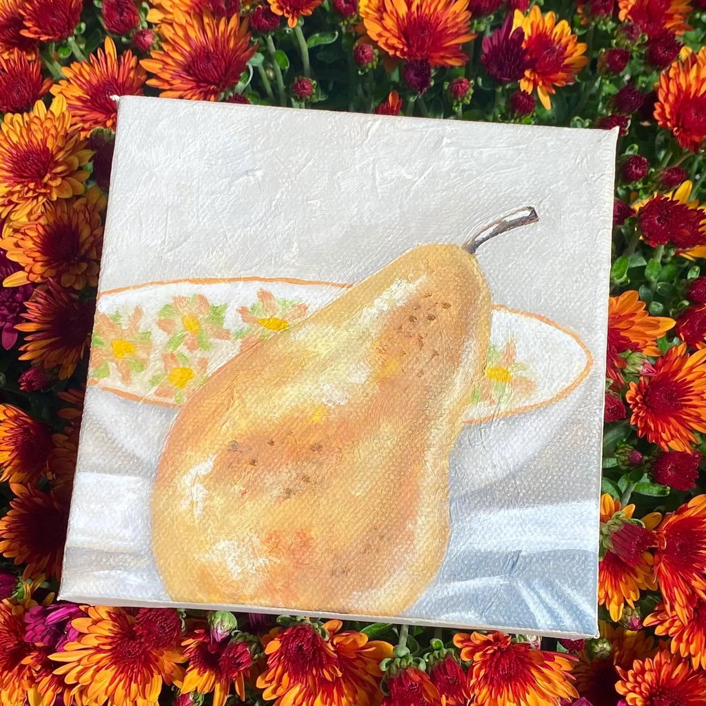 Vintage-Inspired Pear Still Life Original Oil Painting