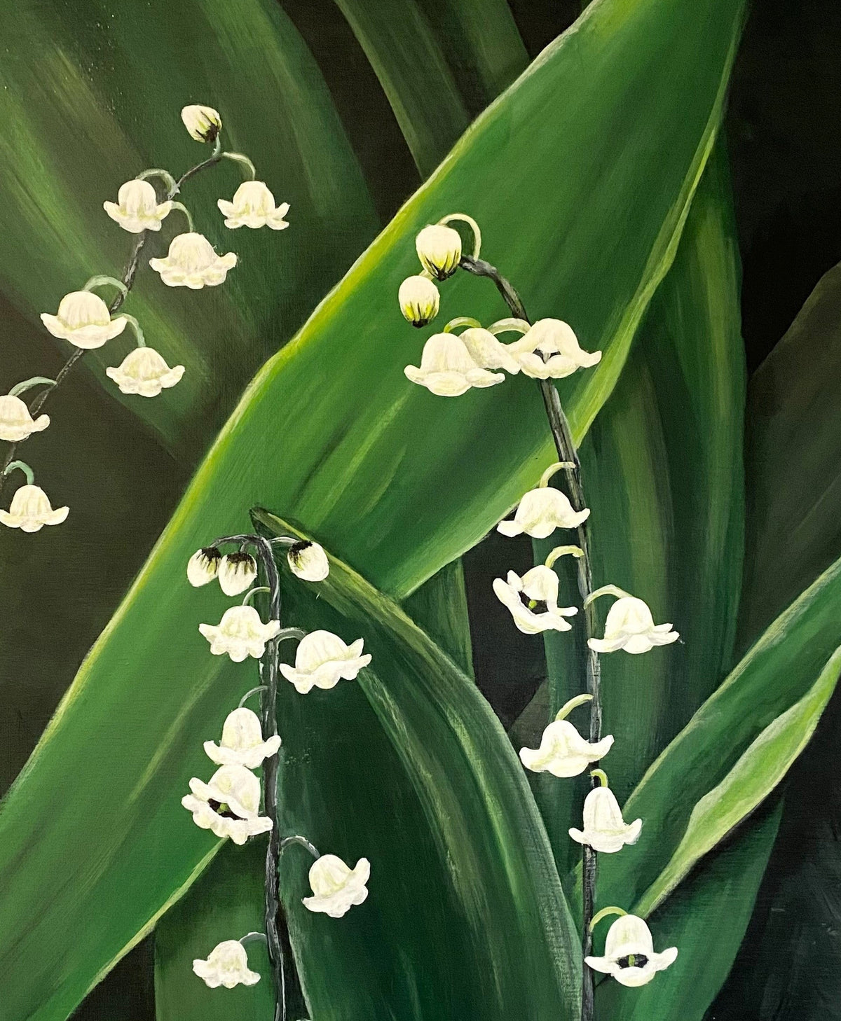 Original painting of lily of the valley, birth month flower, botanical wall art ready to hang