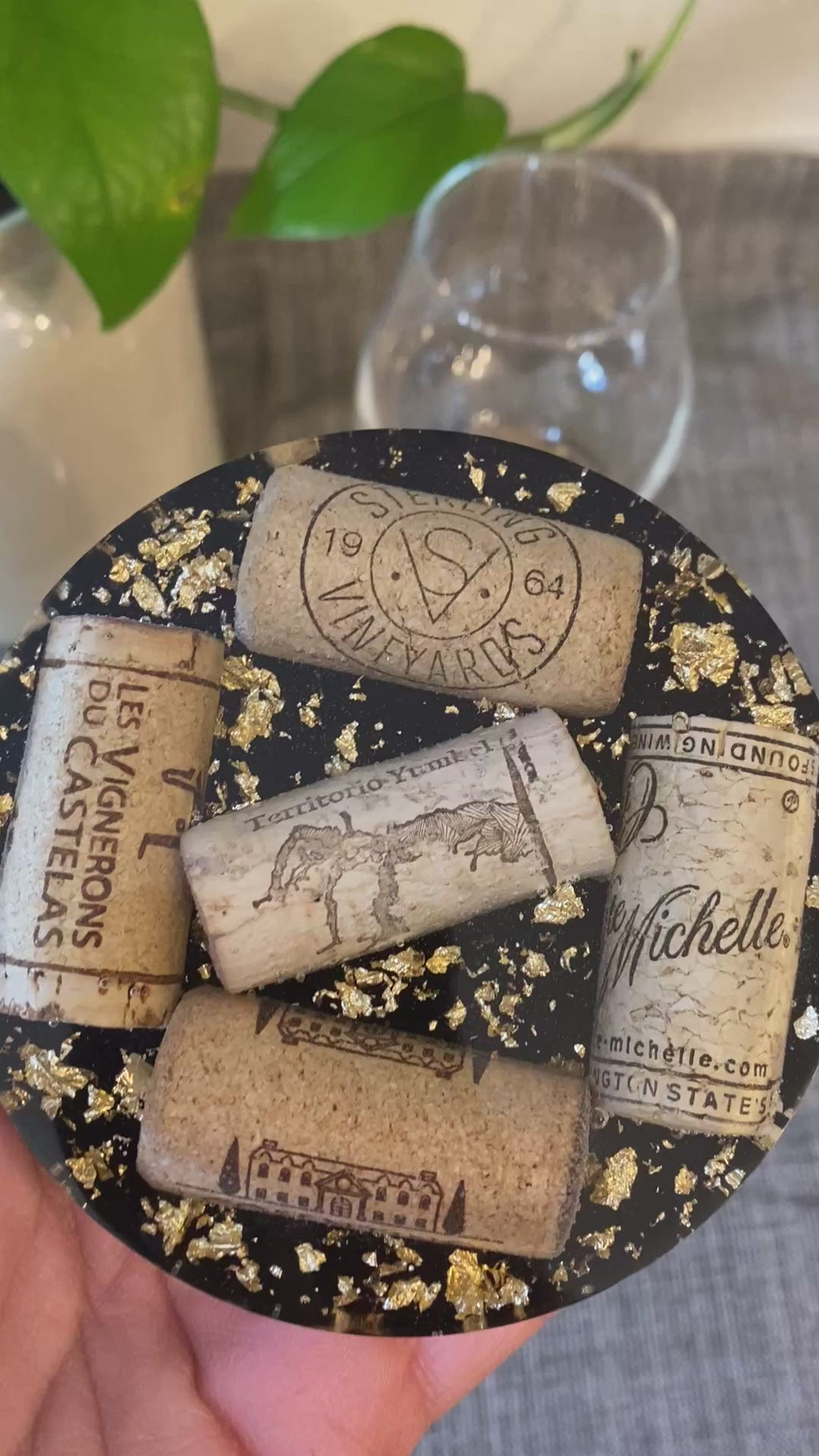 Handmade wine lover gifts Wine Cork Resin Coaster, Rustic Luxe Accent