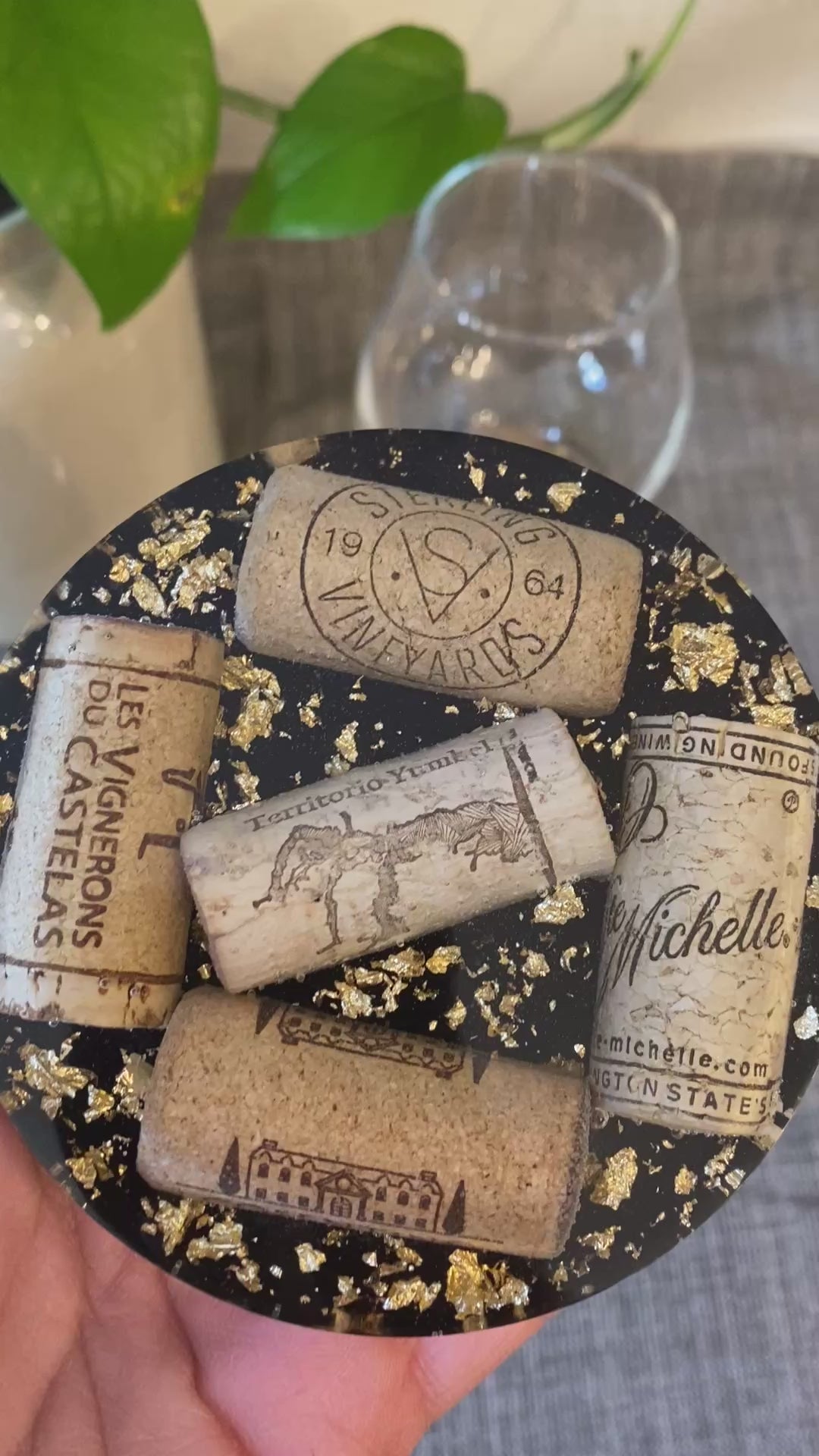 Handmade wine lover gifts Wine Cork Resin Coaster, Rustic Luxe Accent